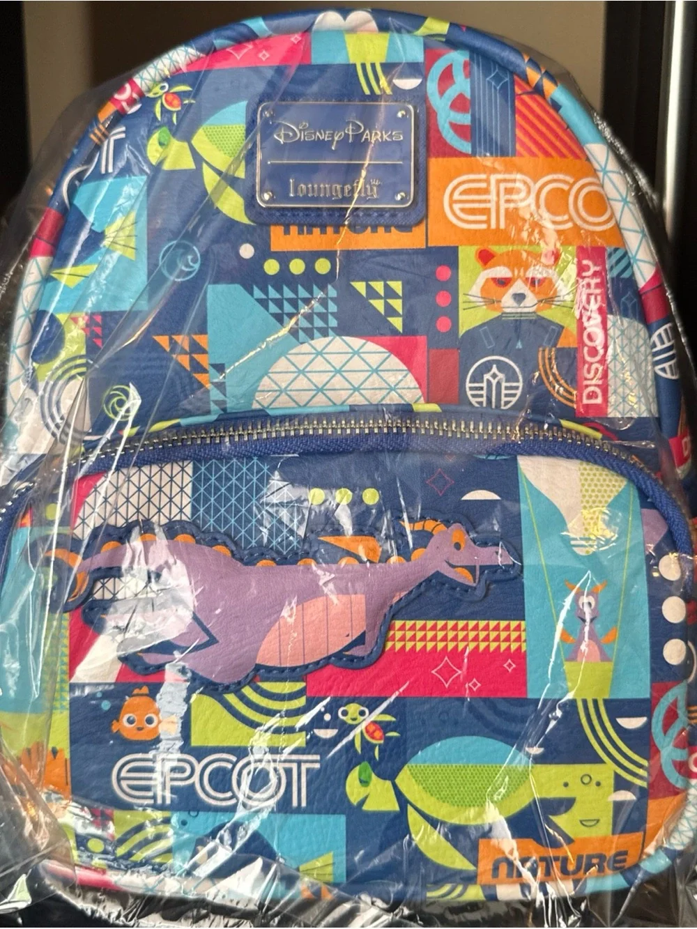 Disney Parks Epcot Characters  AOP Loungefly Backpack Bag NWT Nemo Squirt Rocket